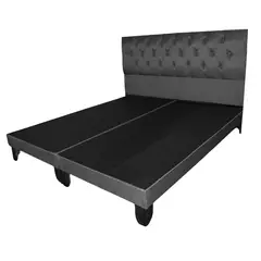 GENERICO - Base De Cama Europea King Y Respaldo A Piso Lino Gris