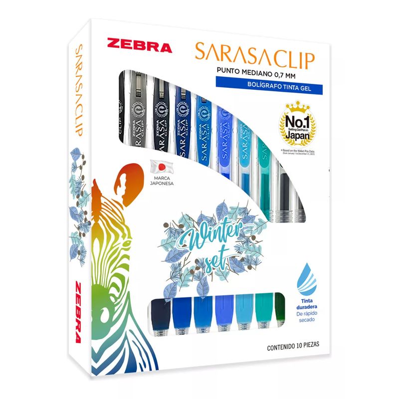ZEBRA - Set 10 Bolígrafos Sarasaclip Tinta Gel 0.7 mm Retráctil
