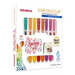 ZEBRA - Set 10 Bolígrafos Sarasaclip Tinta Gel 0.7 mm Retráctil