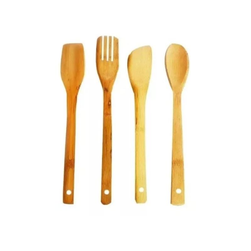 GEN - Set Cuchara De Bambú + 2 Espátulas + Tenedor Madera Cocina