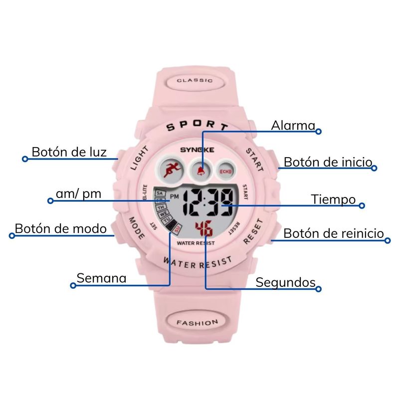 GENERICO - Reloj Para niño Deportivo Digital Resistente al Agua Synoke Rosa