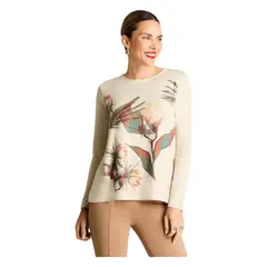 LORENZO DI PONTTI - Polera Manga Larga De Lanilla Escote Redondo Estampada Beige