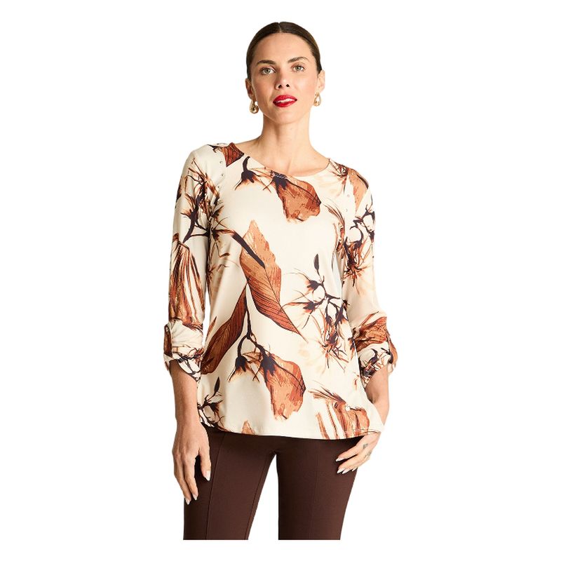 LORENZO DI PONTTI - Polera Manga Larga Escote Redondo Estampada Beige