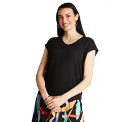 CURVI - Polera Negro Manga Corta Cuello V