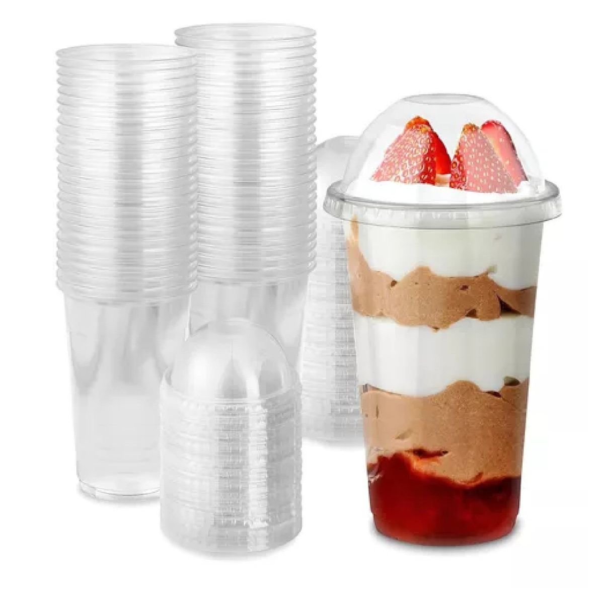 PASTELERIUSCL - 50 Vasos Plasticos Desechables Vaso Tapa Domo Sin Hoyo 20oz