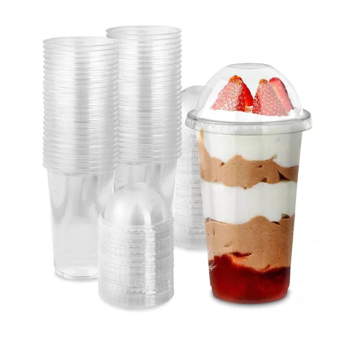 PASTELERIUSCL - 50 Vasos Plasticos Desechables Vaso Tapa Domo Sin Hoyo 20oz