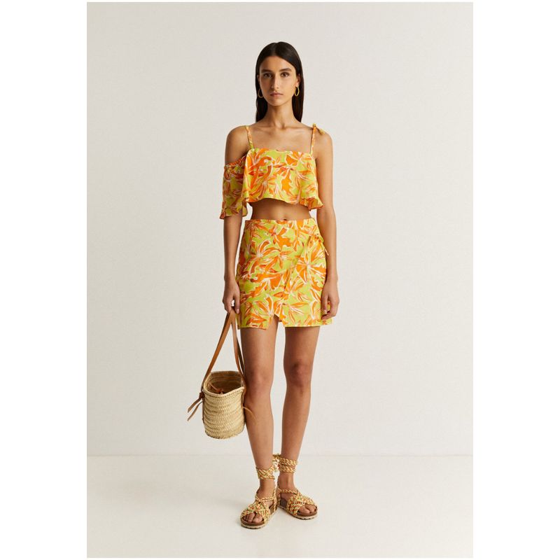 SCALPERS - Falda Mini Lino Tropical Orange/Green