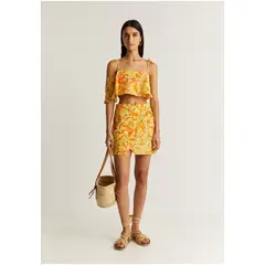 SCALPERS - Falda Mini Lino Tropical Orange/Green