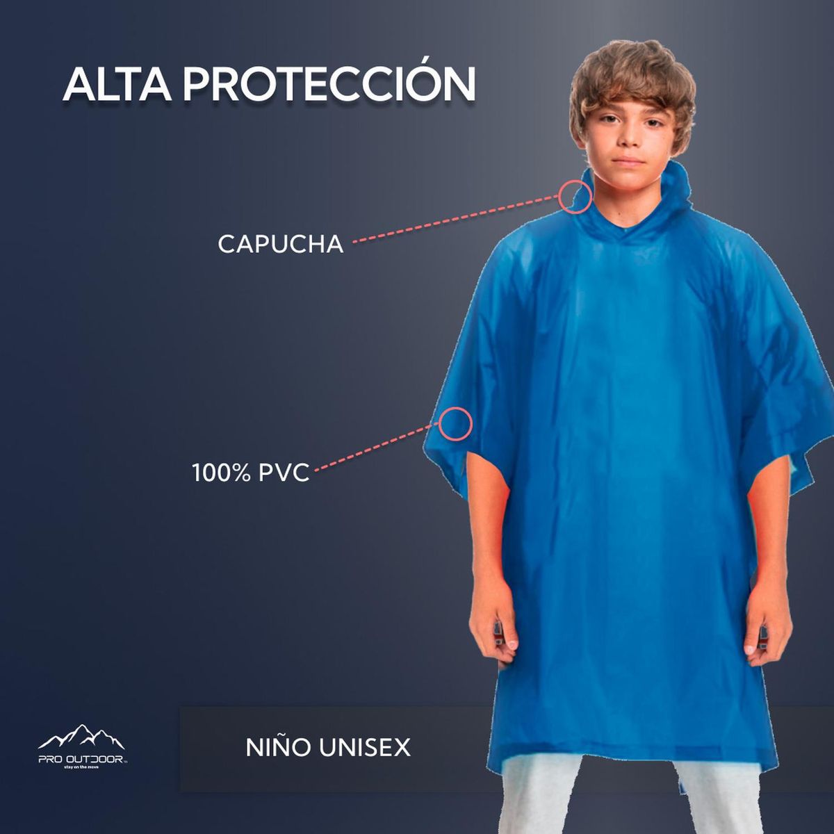 PRO OUTDOOR - Poncho Para Lluvia Impermeable Niño