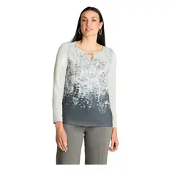 LORENZO DI PONTTI - Polera Manga Larga Lanialla Escote Redondo Estampada Gris