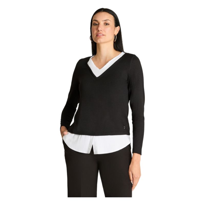 LORENZO DI PONTTI - Polera Manga Larga Lanialla Twin Set Blusa Negro