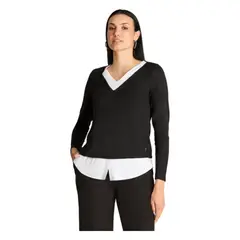LORENZO DI PONTTI - Polera Manga Larga Lanialla Twin Set Blusa Negro