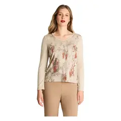 LORENZO DI PONTTI - Polera Manga Larga Lanialla Escote V Estampada Beige