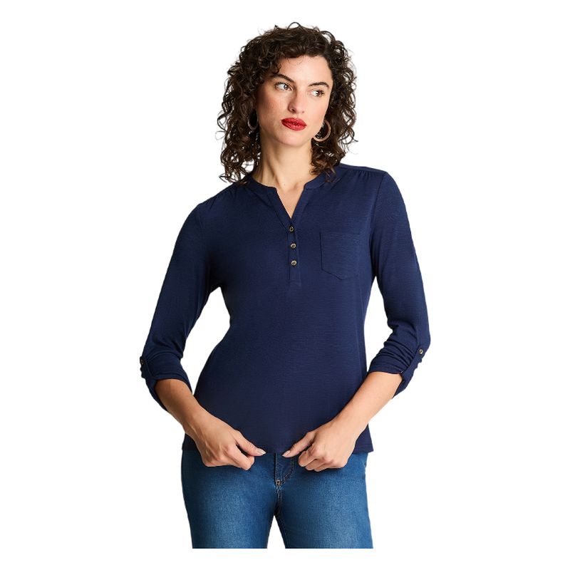 CURVI - Polera Manga Larga Cuello Mao Azul