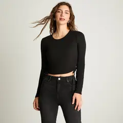 ACUARELA - Polera Manga Larga Recogida Negro