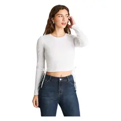 ACUARELA - Polera Manga Larga Recogida Blanco