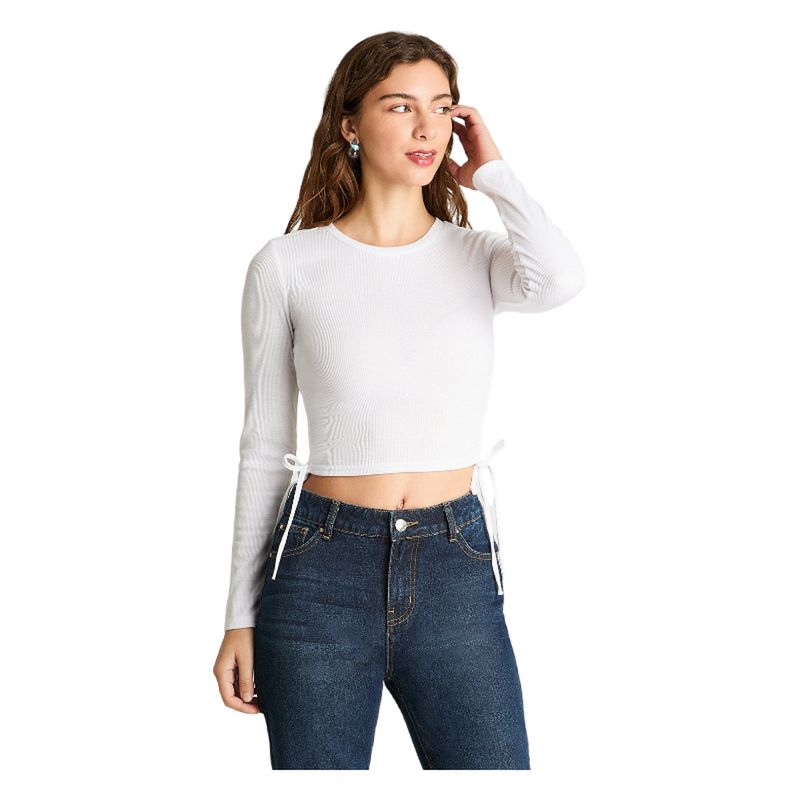 ACUARELA - Polera Manga Larga Recogida Blanco