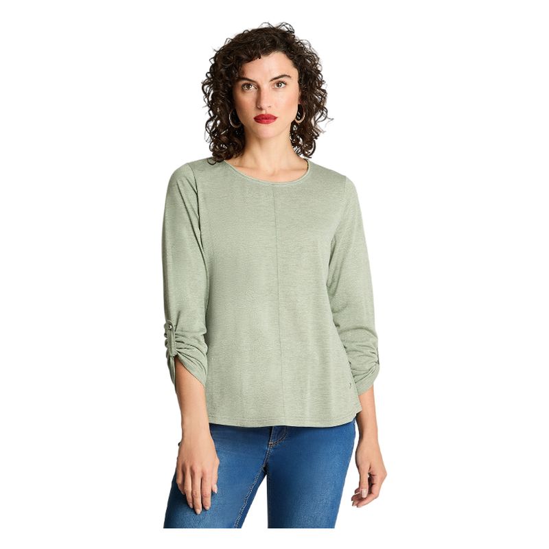 CURVI - Polera Manga Larga Cuello Redondo Lurex Verde