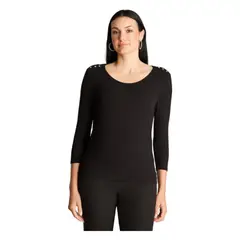 LORENZO DI PONTTI - Polera Manga 3/4 Con Botones En Hombro Negro