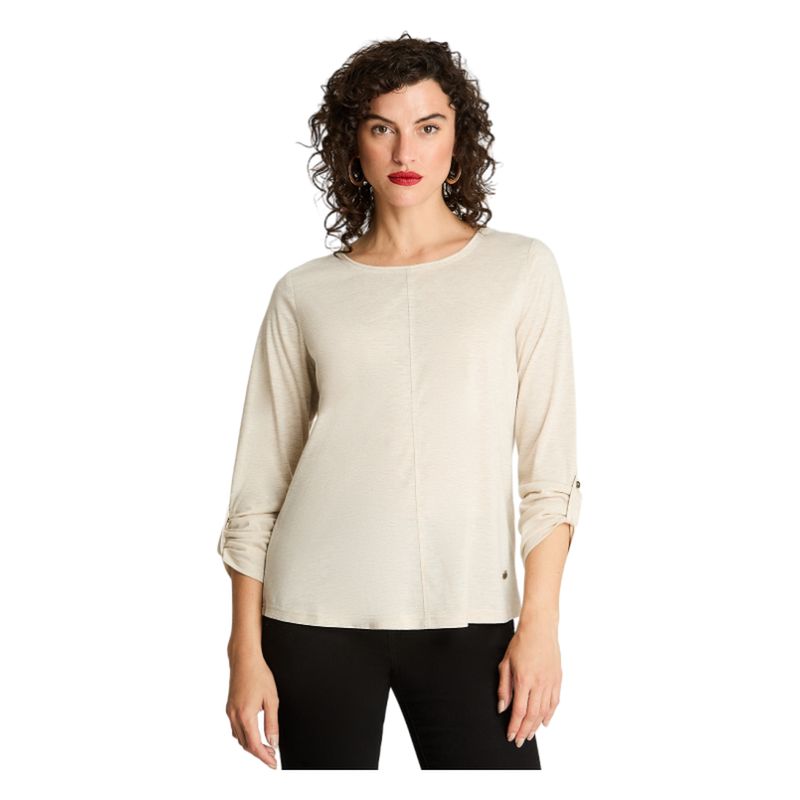 CURVI - Polera Manga Larga Cuello Redondo Lurex Beige