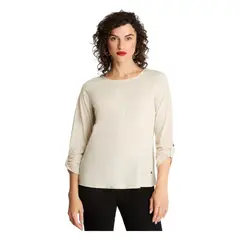 CURVI - Polera Manga Larga Cuello Redondo Lurex Beige