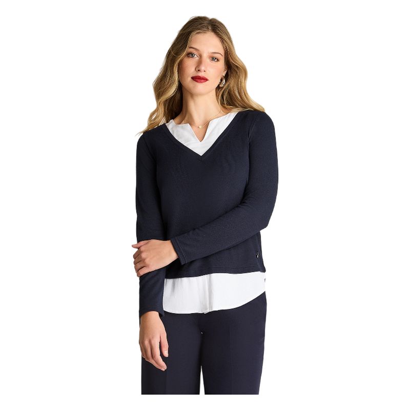 LORENZO DI PONTTI - Polera Manga Larga Lanialla Twin Set Blusa Azul