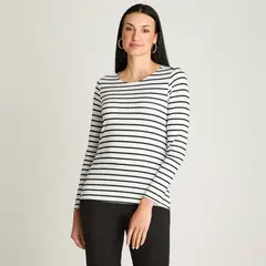 LORENZO DI PONTTI - Polera Manga Larga Escote Redondo Crudo