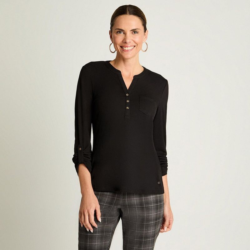 CURVI - Polera Manga Larga Cuello Mao Negro
