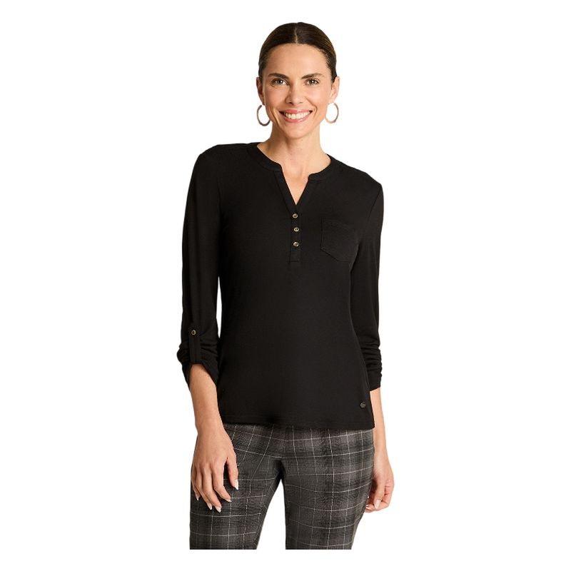 CURVI - Polera Manga Larga Cuello Mao Negro