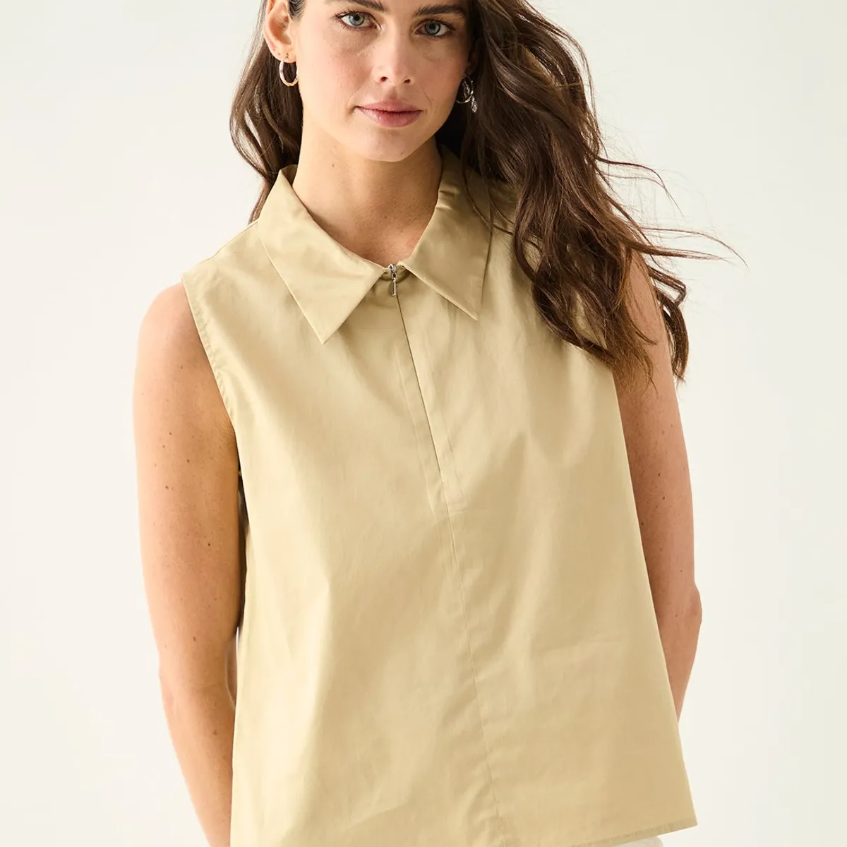 ASH - Blusa Sin Mangas Beige Mujer Ash