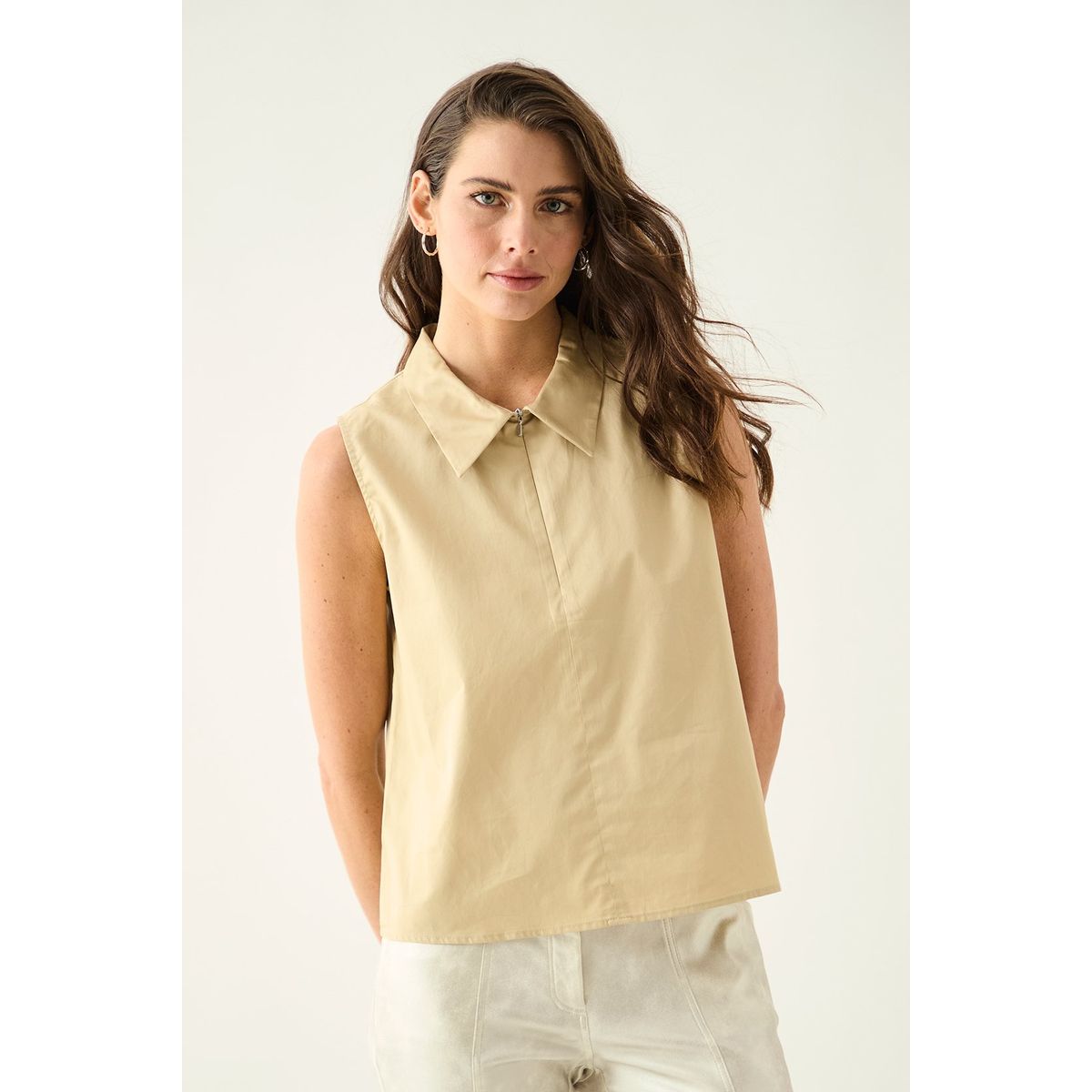 ASH - Blusa Sin Mangas Beige Mujer Ash