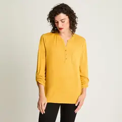 CURVI - Polera Manga Larga Cuello Mao Mostaza