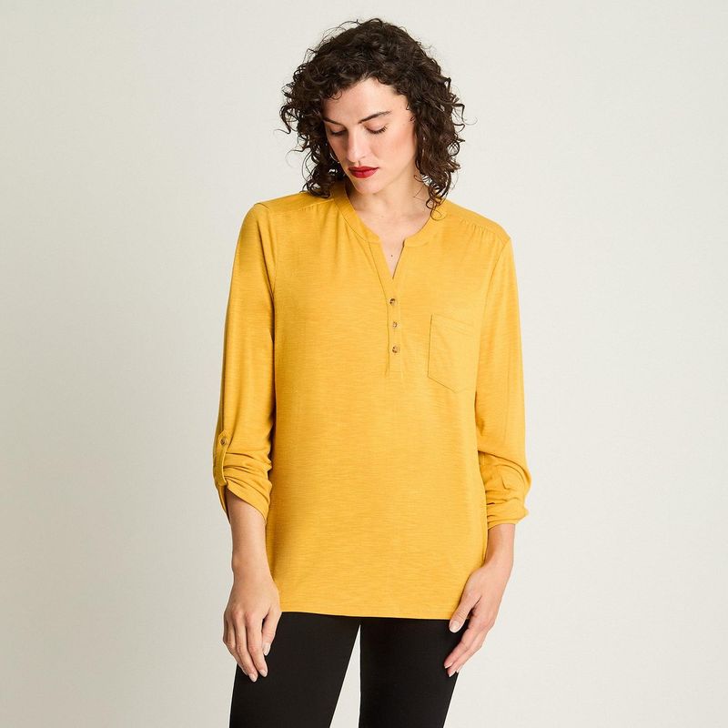 CURVI - Polera Manga Larga Cuello Mao Mostaza