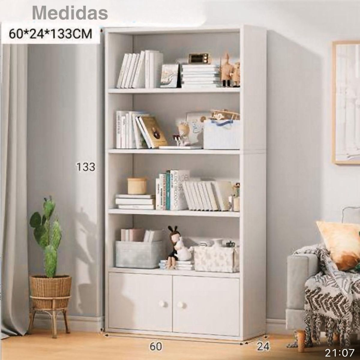 ACTUAL - Organizador Estante Repisa Librero 4 Niveles 2 Puertas 133x60x24