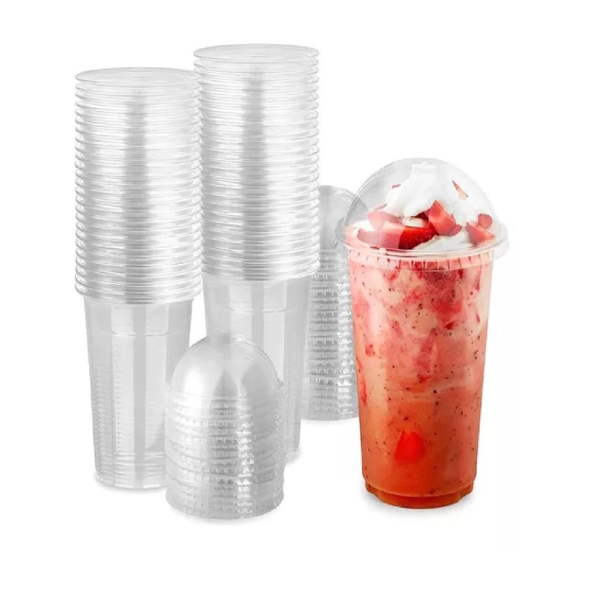 PASTELERIUSCL - 100 Vasos Plasticos Desechables Vaso Tapa Domo Sin Hoyo 20oz