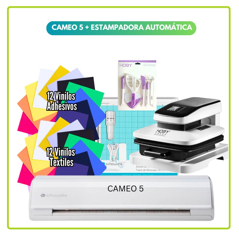 SILHOUETTE - Cameo 5 + estampadora HOBY PRESS Auto Heat Press 38x38cm