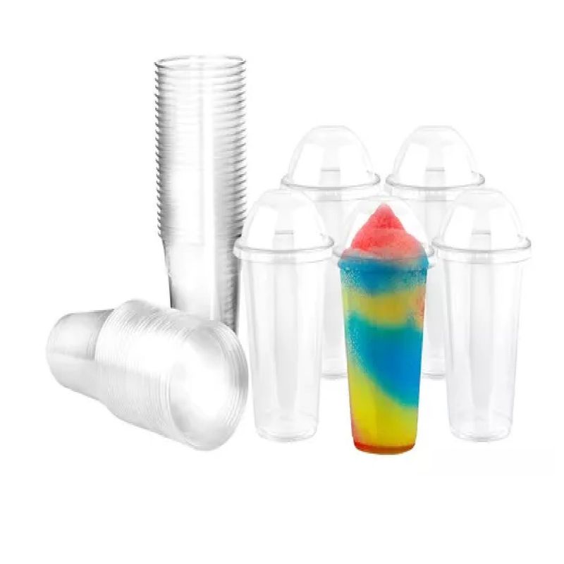 GENERICO - 200 Vasos Plasticos Desechables Vaso Tapa Domo Sin Hoyo 20oz