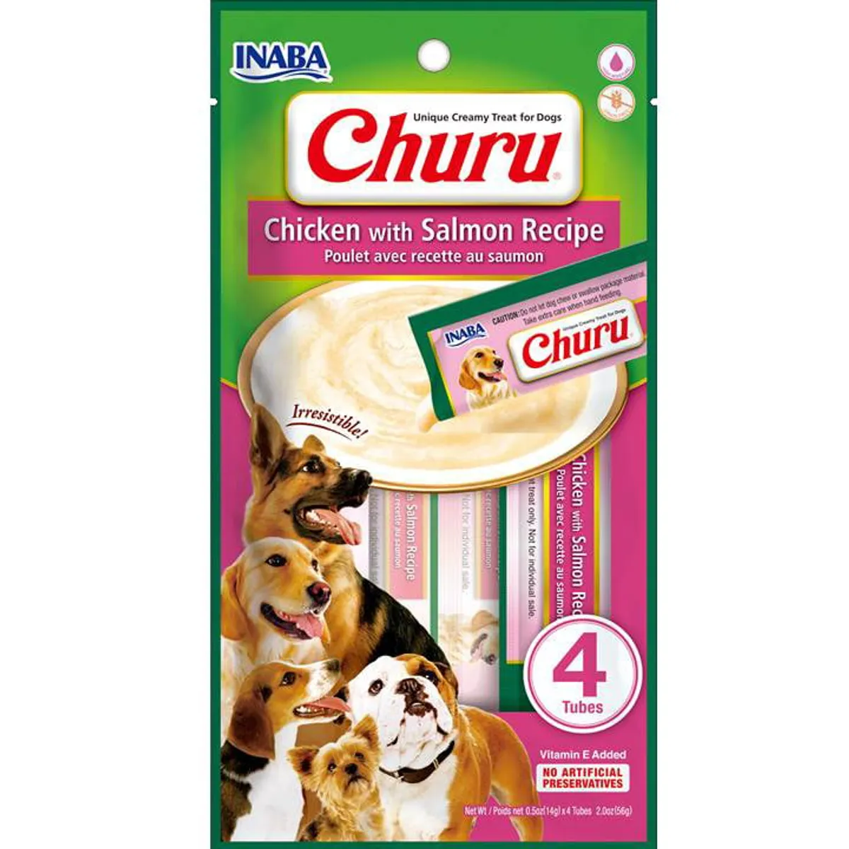 INABA - CHURU PERRO POLLO Y SALMON 4 TUBOS