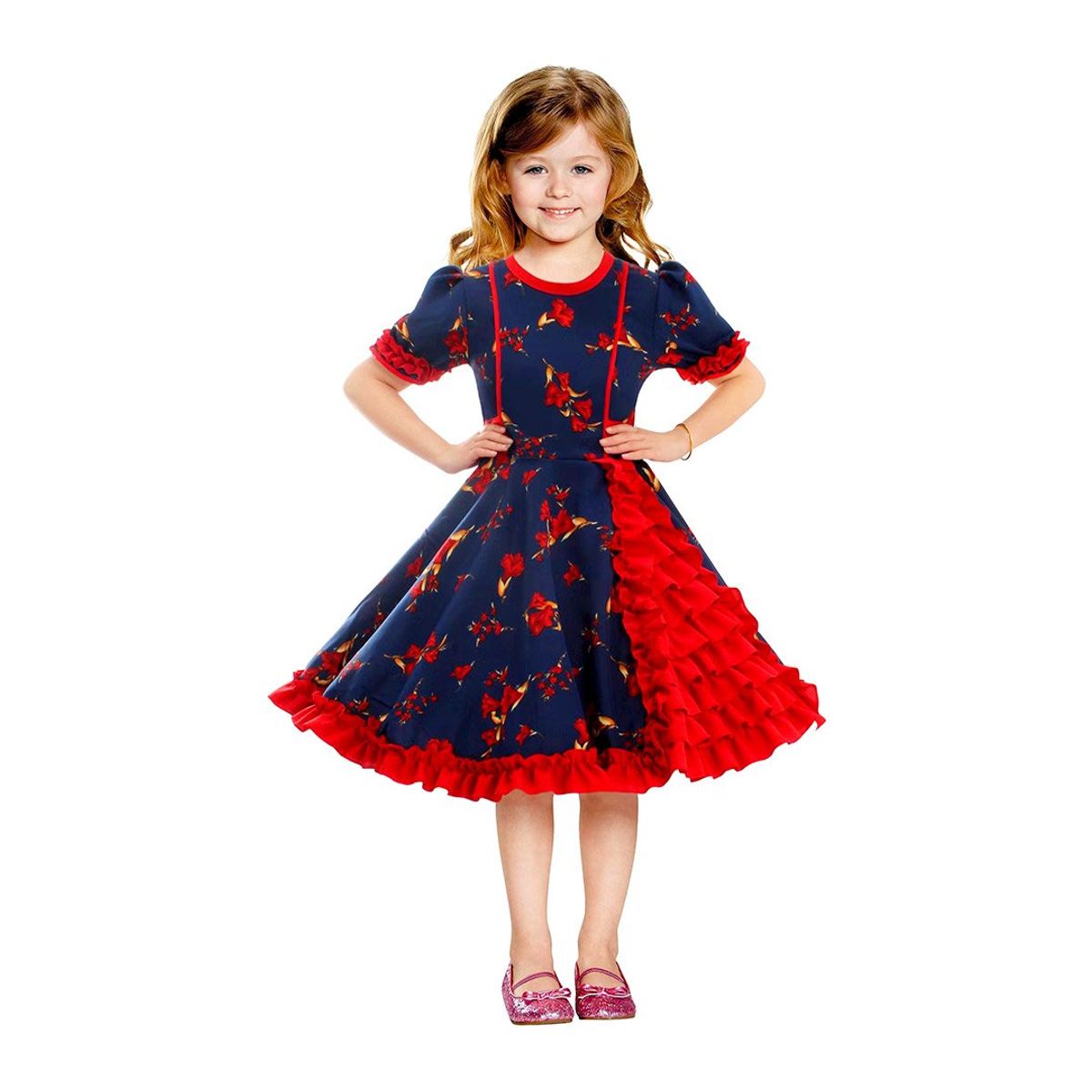 GENERICO - VESTIDO HUASA CHINITA FLOREADO AZUL/FUCSIA 7-9