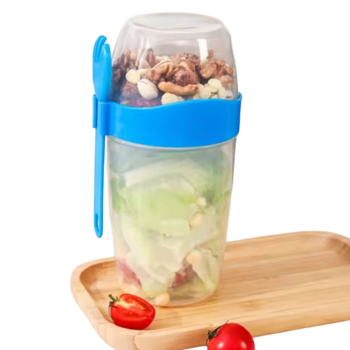 GENERICO - PACK 4 Vaso Ensaladera con tapas y tenedor