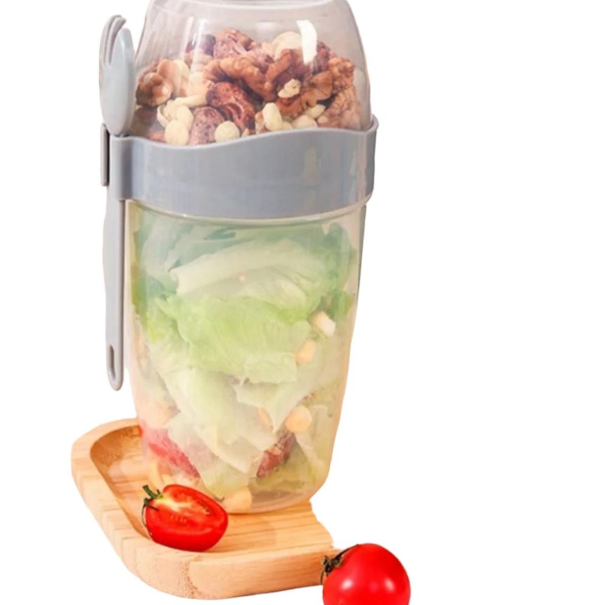 GENERICO - PACK 4 Vaso Ensaladera con tapas y tenedor