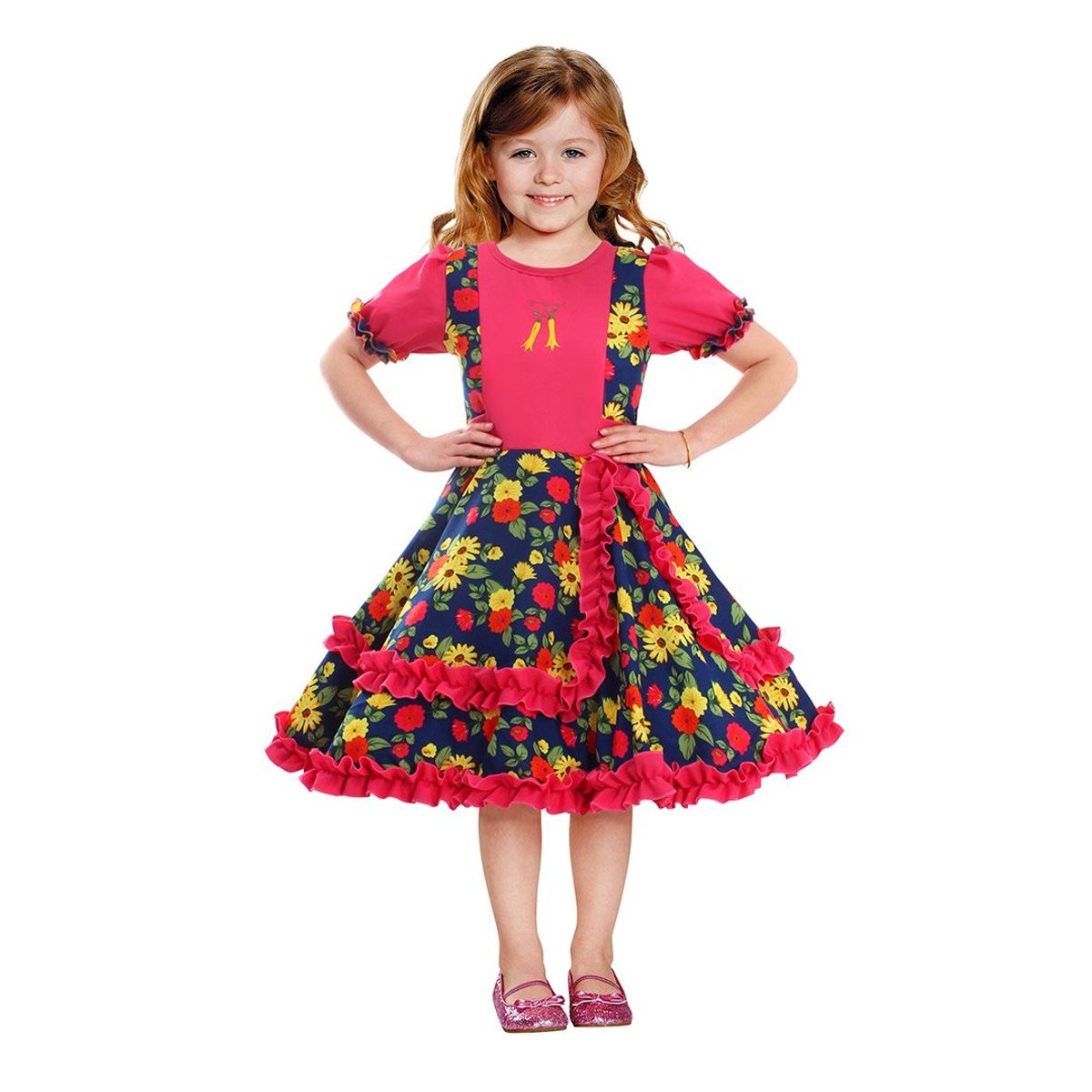 GENERICO - VESTIDO HUASA CHINITA FLOREADO FUCSIA/AZUL 7-9