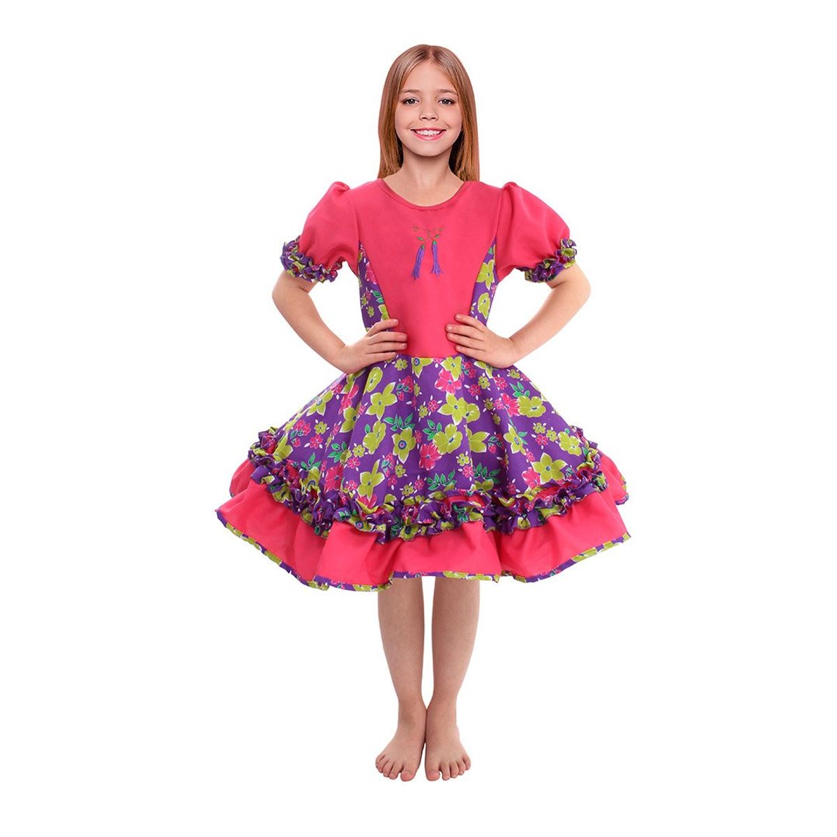 GENERICO - VESTIDO HUASA CHINITA FLOREADO FUCSIALILA 7-9