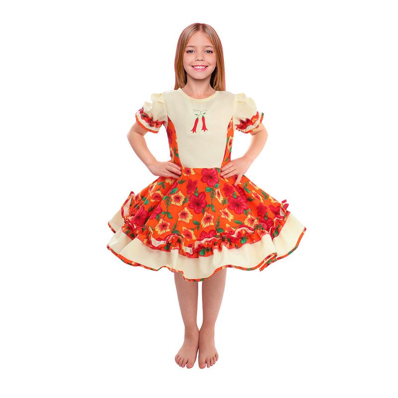 GENERICO - VESTIDO HUASA CHINITA FLOREADO NARANJO/BLANCO 10-12