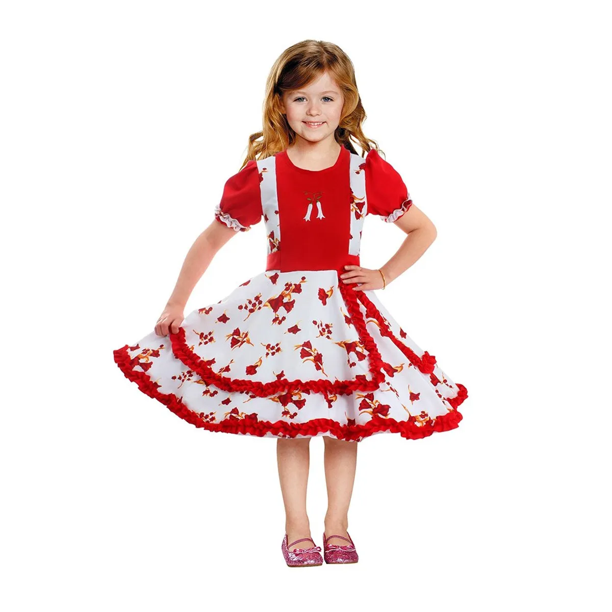 GENERICO - VESTIDO HUASA CHINITA FLOREADO ROJO/BLANCO 5-6