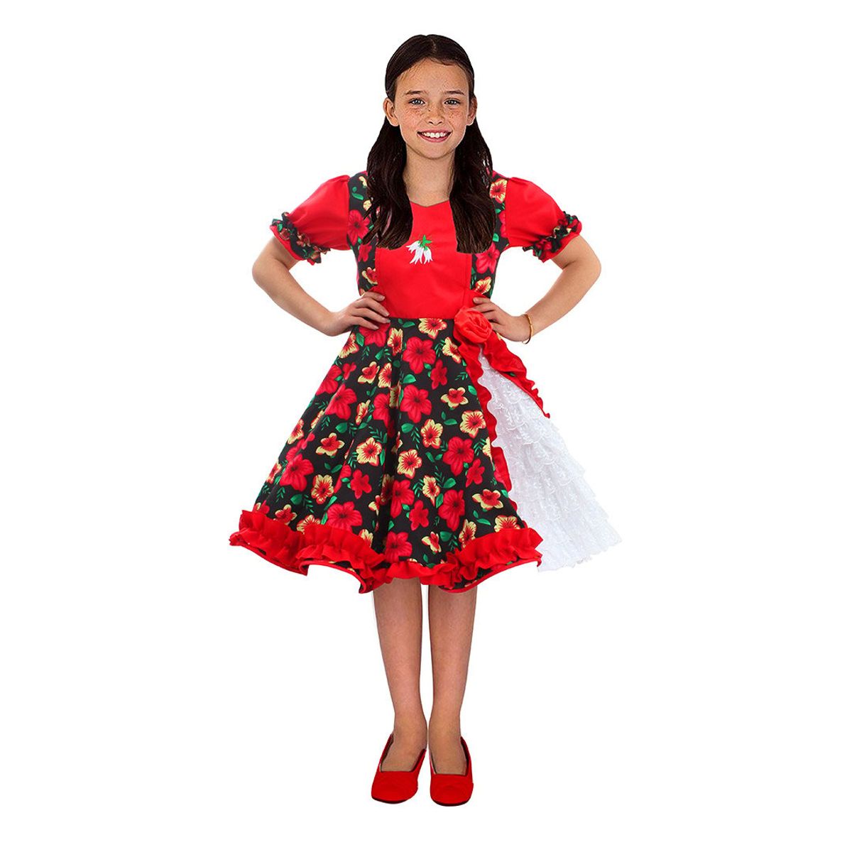 GENERICO - VESTIDO HUASA CHINITA FLOREADO ROJONEGRO 5-6