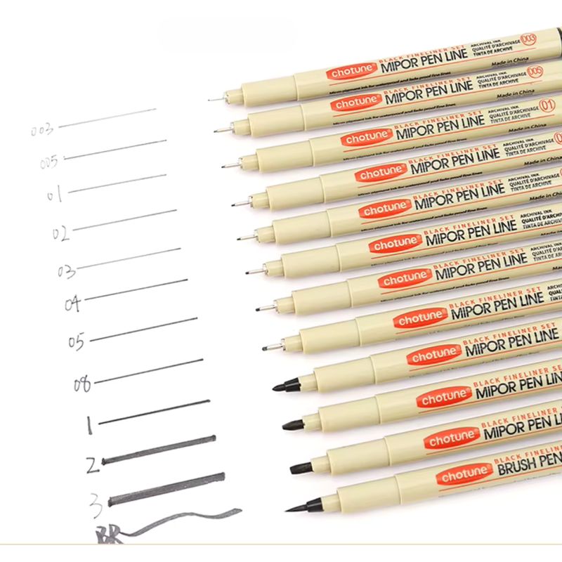 GENERICO - Tiralíneas Negros Set 12 Lápices Fineliner Dibujo Manga