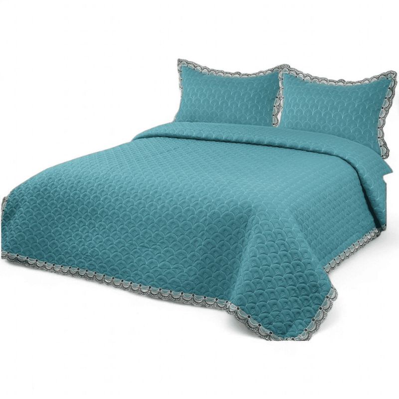 GENERICO - Quilt Bordado Cobertor De Verano 2 Plazas Color Turquesa