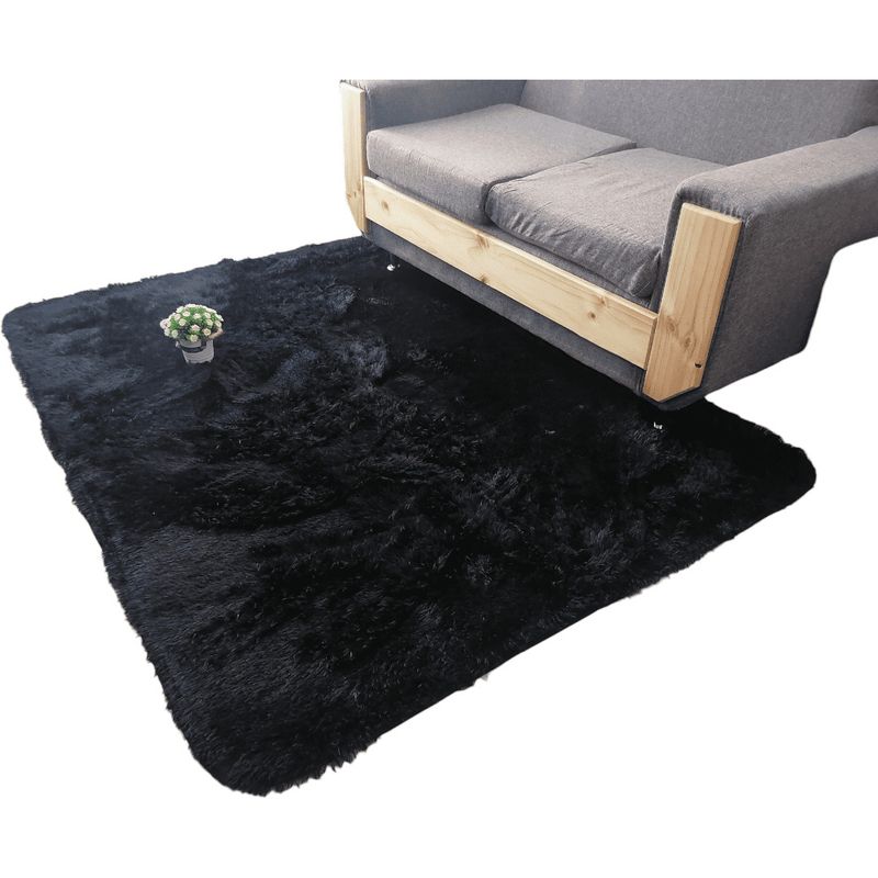 GENERICO - Alfombra Peluda Tipo Shaggy Para Living 180cm x 200cm Negro