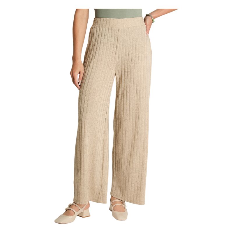 CURVI - Pantalón De Lanilla Recto Pretina Elasticada Beige